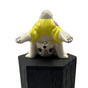 Vintage Easter Spring Yellow Overalls White Bunny Rabbit Headstand Ceramic 1972